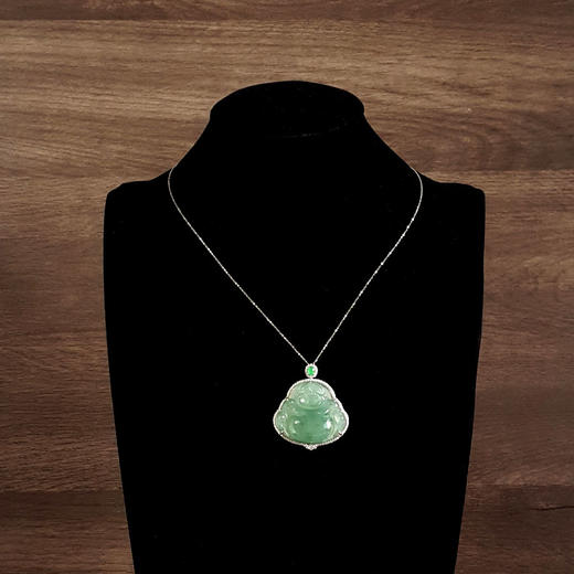 【天然正品】A货翡翠AU750白金豪镶钻镶天然细腻冰种飘蓝花佛公翡翠吊坠项链030326NJT18 商品图8