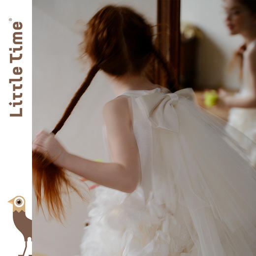 littletime26春夏女童公主婚纱挂脖网纱连衣裙白色立体花朵蛋糕裙 商品图4