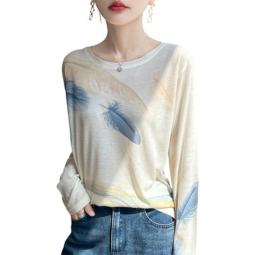 百媚生  宽松圆领渐变扎染T恤防晒薄款上衣R-M121 商品图4