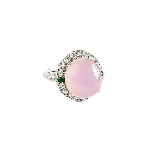 【天然正品】A货翡翠AU750白金豪镶钻镶天然细腻冰种粉紫色蛋面翡翠戒指15号（戒圈可改）280226NJT19 商品图0