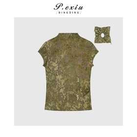 03-2潘依绣丁丁宠粉时尚洋气丝绒修身显瘦短袖T恤Q55687