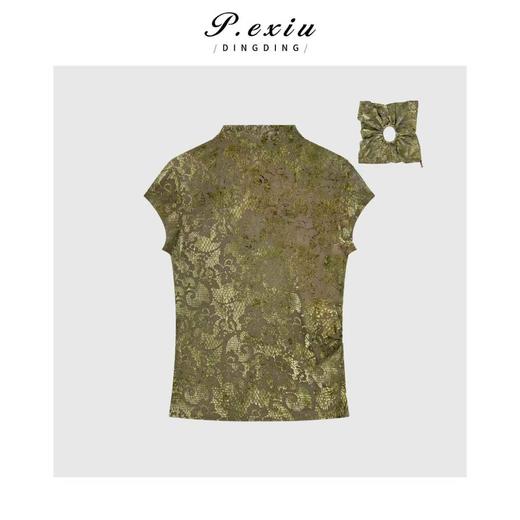 03-2潘依绣丁丁宠粉时尚洋气丝绒修身显瘦短袖T恤Q55687 商品图0