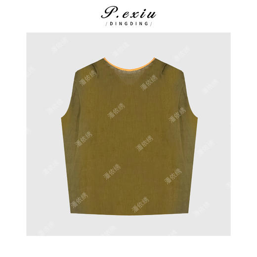 03-2潘依绣丁丁宠粉麻料-撞色拉条圆领塌肩无袖衬衣Q19369 商品图1