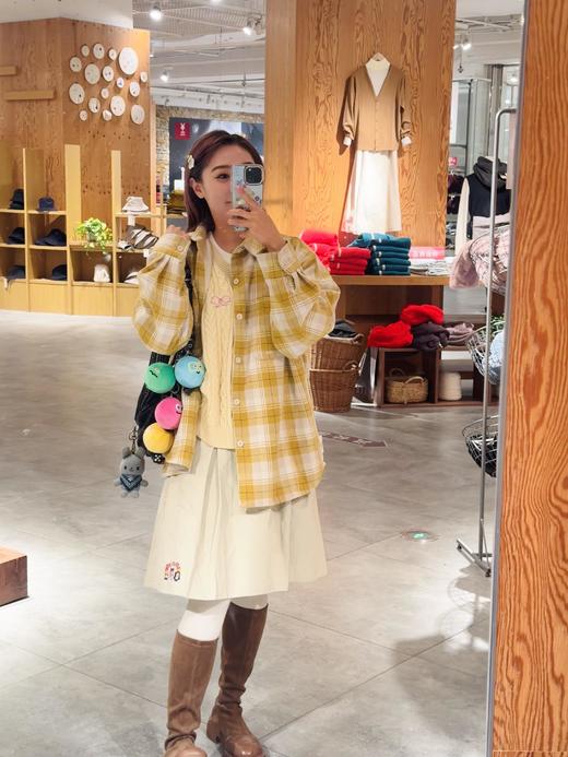 橘子味的春天黄格纹连帽衬衫外套 商品图2