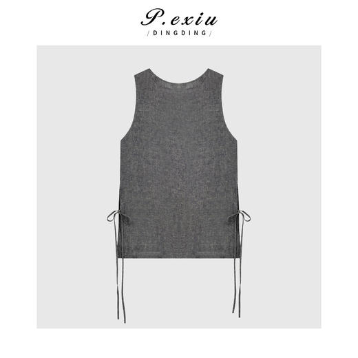 亚麻复古英伦风系带背心上衣Q86211 商品图0