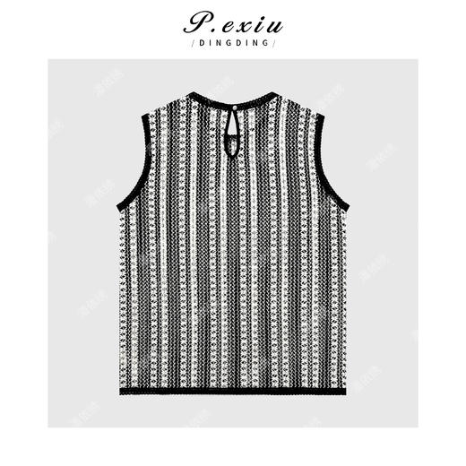 03-2潘依绣丁丁宠粉蕾丝拼接撞色竖条纹无袖背心Q5549 商品图1