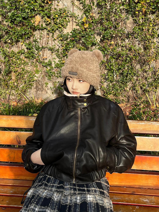 天猫同步【高奢/仿貂毛】拉夏贝尔/La Chapelle立领内里加绒PU夹克女保暖机车风时髦皮衣外套 商品图6