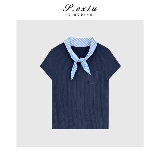 03-2潘依绣丁丁宠粉小众设计款拼接撞色短袖T恤Q5445 商品图0