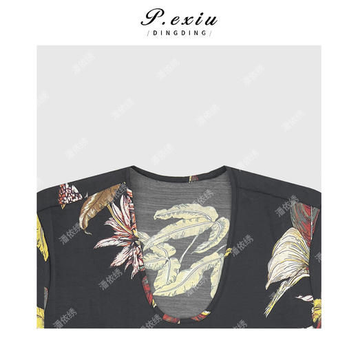 03-2潘依绣丁丁宠粉桑蚕丝度假风植物印花U领短袖 GH062 商品图2