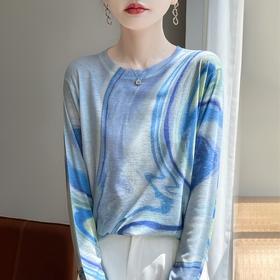 百媚生  宽松圆领渐变扎染T恤防晒薄款上衣R-M121