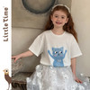littletime法式白色蓝猫印花水晶短袖T恤女宽松显瘦卡通上衣 商品缩略图0