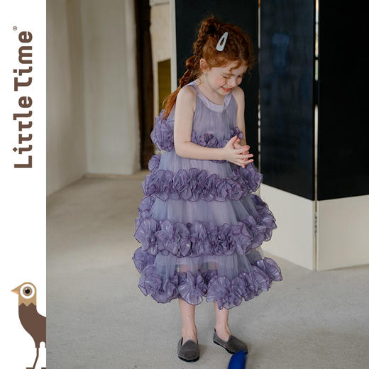 littletime女童紫色网纱蛋糕裙重工花边紫霞公主风蓬蓬礼服裙 商品图4