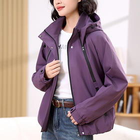 百媚生 小个子宽松休闲百搭连帽紫色外套风衣BKNJL2650