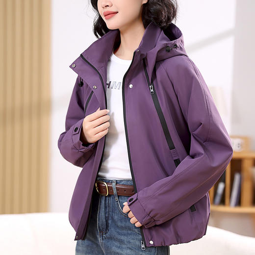 百媚生 小个子宽松休闲百搭连帽紫色外套风衣BKNJL2650 商品图0