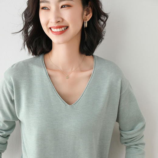 【拍2件一起付款！79元买1送1 卷边圆领V领针织衫】早秋新款卷边圆V领 宽松洋气针织衫 减龄显瘦打底衫 商品图10