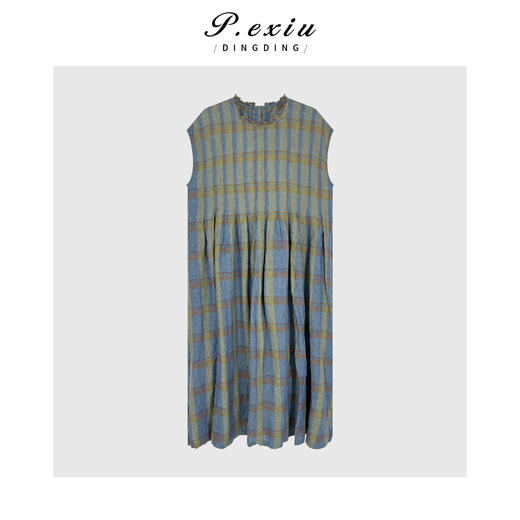 03-2潘依绣丁丁宠粉宽松松弛感撞色格纹无袖连衣裙Q1548 商品图1