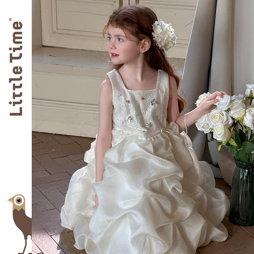 littletime法式高级感白色吊带连衣裙女童蛋糕裙公主风轻奢礼服 商品图4