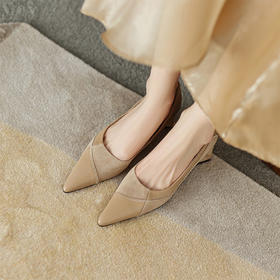 【预售7天】小香风拼接浅口气质职业单鞋显瘦高跟鞋BX&H1386