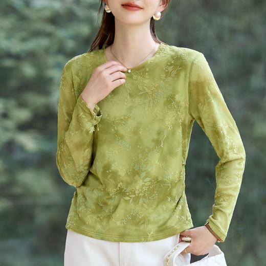 百媚生 印提花春秋长袖T恤女士内搭可外穿打底衫XS82610059 商品图1