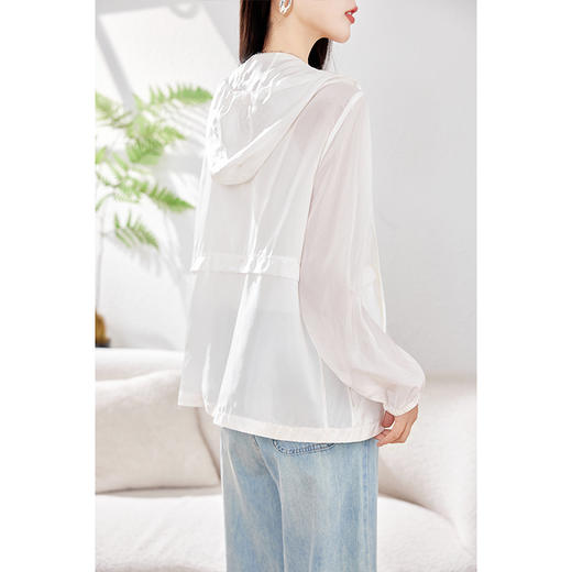 丁摩 真丝电力纺时尚防晒衣长袖连帽拉链外套0597 商品图3