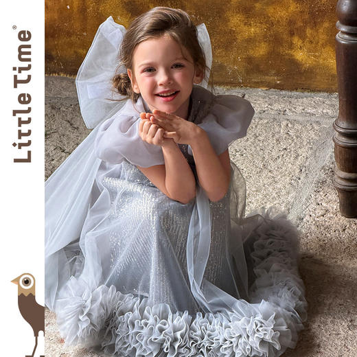 littletime女童泡泡袖亮片网纱连衣裙粉色公主洋气蓬蓬裙生日礼服 商品图2