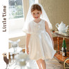 littletime白色娃娃领泡泡袖韩式婚礼水光缎花童婚纱连衣裙带头纱 商品缩略图3