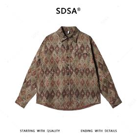 SDSA男装2026新款高贵轻奢美式复古撞色菱形设计长袖衬衫百搭简约