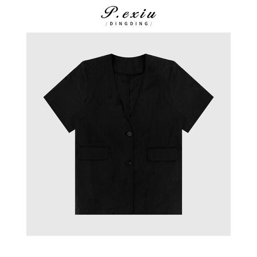 03-2潘依绣丁丁宠粉气质高级重工暗纹V领短袖西装Q5831 商品图0