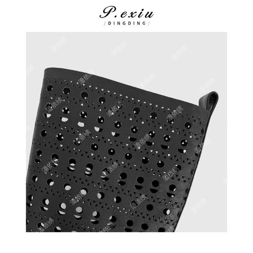 PanYiXiu/潘依绣头层牛皮雕花镂空英伦风粗跟高筒骑士靴 TB25016 商品图1