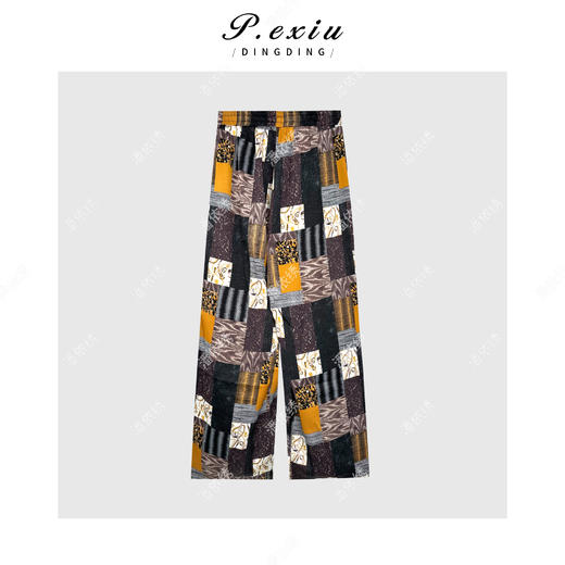 03-2潘依绣丁丁宠粉复古减龄撞色印花松紧腰抽绳休闲裤Q9584 商品图1
