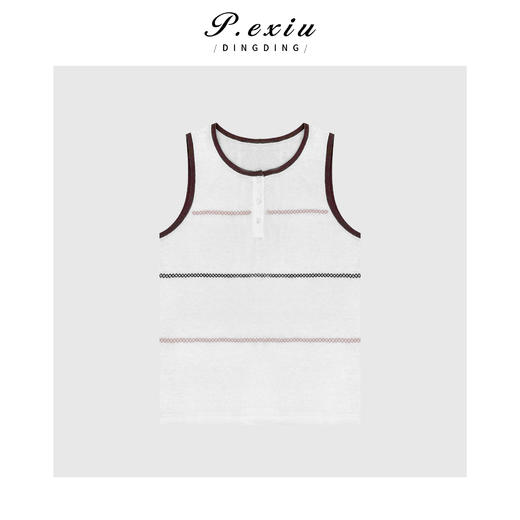 03-2潘依绣丁丁宠粉撞色条纹针织无袖背心Q38774 商品图0