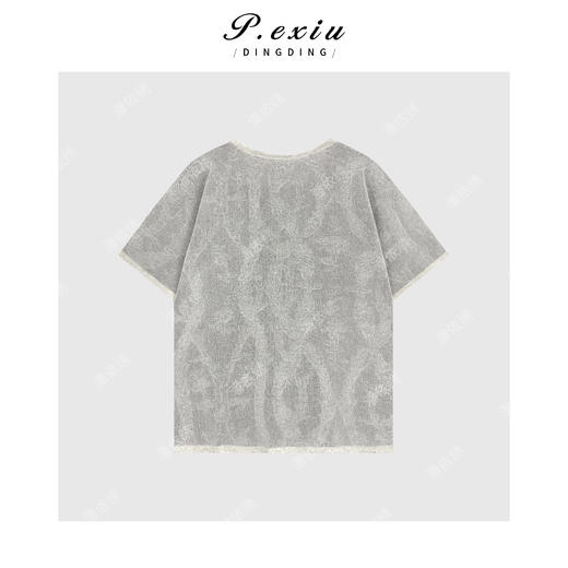 03-2潘依绣丁丁宠粉设计感提花纹路圆领短袖T恤Q48831 商品图1