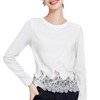 丁摩 新疆棉蕾丝下摆拼接白色T恤女长袖春季新款百搭圆领显瘦上衣6ZF-W912 商品缩略图4