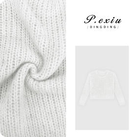 03-2潘依绣丁丁宠粉羊驼毛羊毛软糯绒感镂空圆领针织毛衣 C061