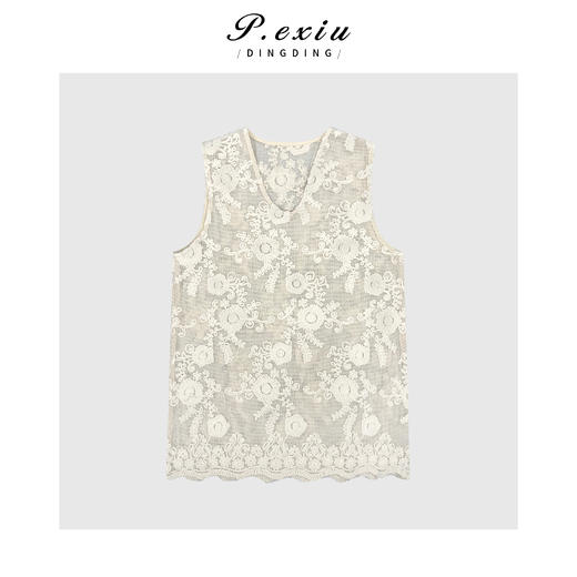 03-2潘依绣丁丁宠粉法式气质刺绣镂空V领背心Q6521 商品图0