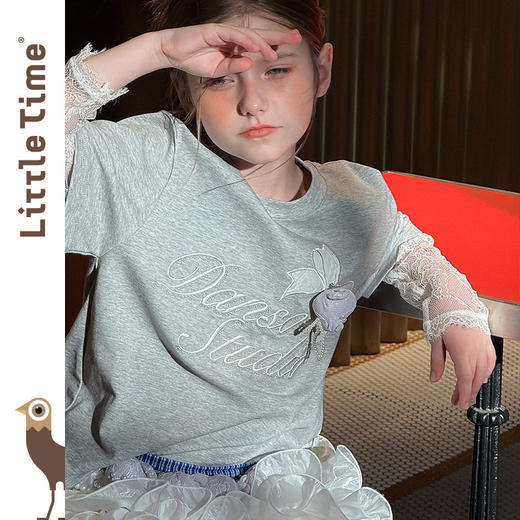 littletime法式甜美风白色蕾丝绣花罩衫女夏长袖显瘦蛋糕T恤 商品图3