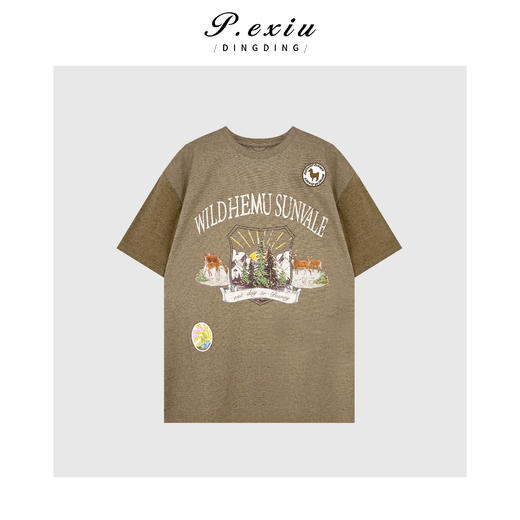 03-2潘依绣丁丁宠粉减龄动物场景撞色印花圆领短袖T恤Q79433 商品图0