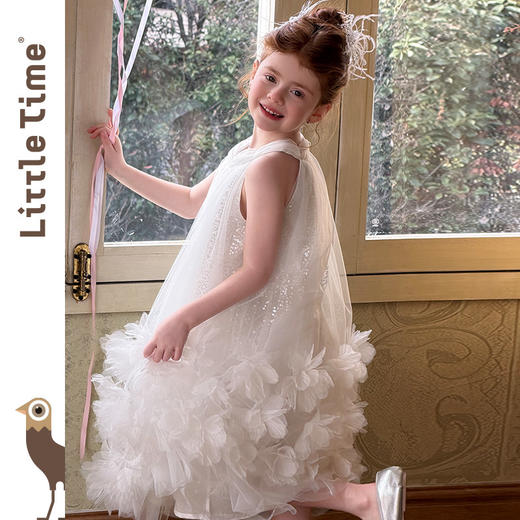 littletime女童白色网纱连衣裙夏装甜美仙气公主风洋气蓬蓬裙 商品图3