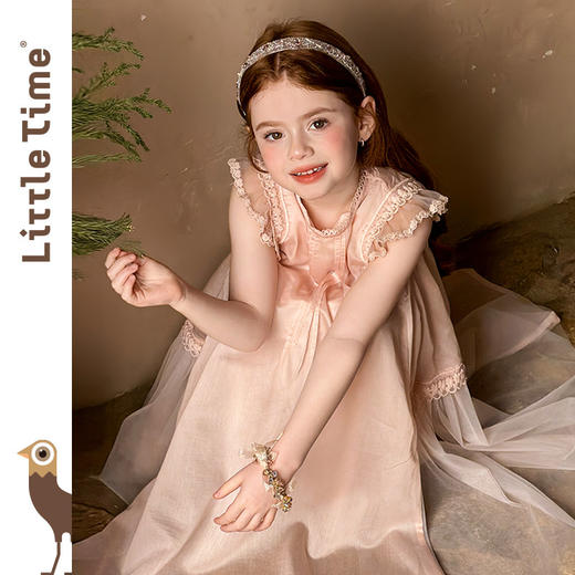 littletime2026春夏女童甜美公主小飞袖蕾丝花边天丝莱赛尔连衣裙 商品图2