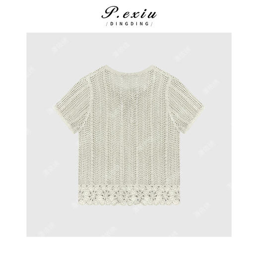 03-2潘依绣丁丁宠粉重工手钩花边镂空圆领上衣Q9768 商品图1