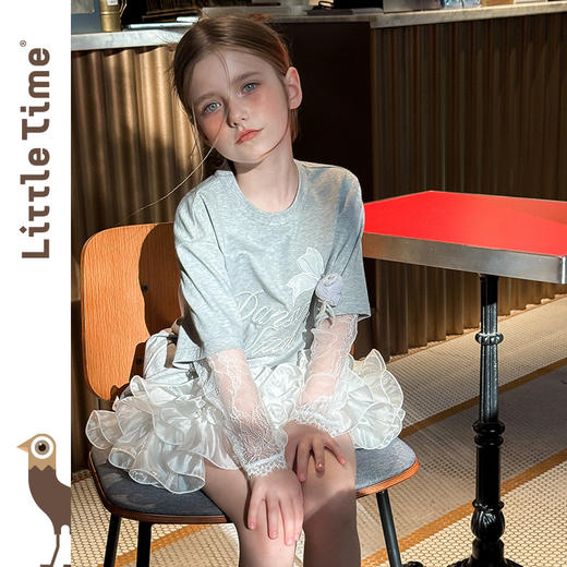 littletime法式甜美风白色蕾丝绣花罩衫女夏长袖显瘦蛋糕T恤 商品图0