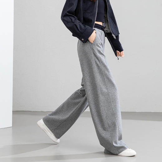 百媚生 又a又飒灰色运动裤宽松显瘦抽绳弯刀裤EC86028 商品图1