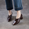 雀说 头层牛皮尖头真皮中跟小皮鞋法式粗跟单鞋女ZM269069 商品缩略图1