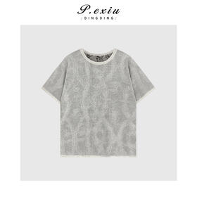 03-2潘依绣丁丁宠粉设计感提花纹路圆领短袖T恤Q48831