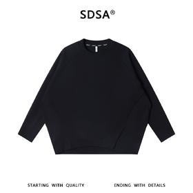 SDSA男装2026新款高贵轻奢前下摆开衩宽松圆领长袖T恤纯色百搭