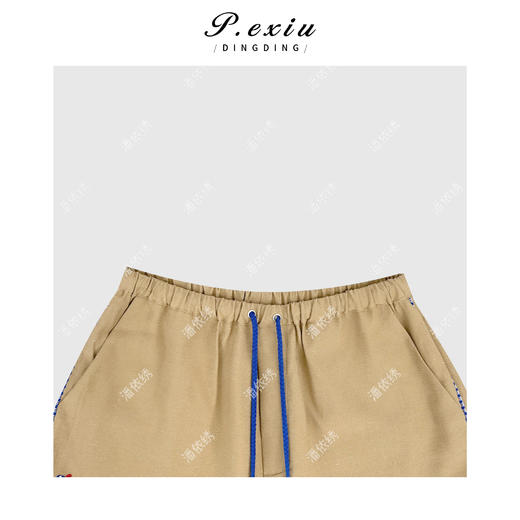 03-2潘依绣丁丁宠粉小众刺绣撞色系带松紧腰休闲短裤Q5598 商品图2