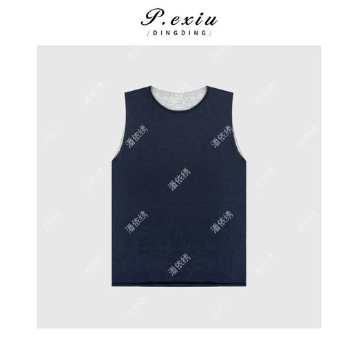 03-2潘依绣丁丁宠粉PanYiXiu/潘依绣【蓝调往事】桑蚕丝羊毛超细柔软AB面针织背心C027 商品图1