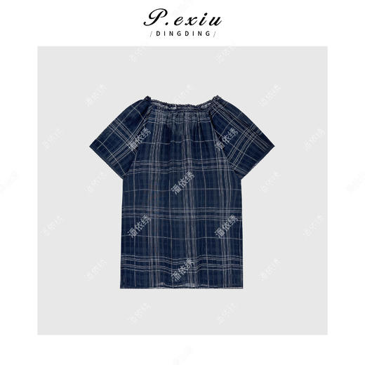 03-2潘依绣丁丁宠粉100%棉减龄慵懒格纹俏皮短袖T恤 T2502 商品图1