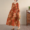百媚生 复古文艺印花连衣裙女春秋长袖亚麻棉长款大摆宽松花边裙 商品缩略图0