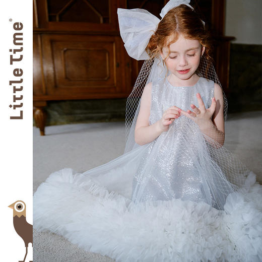 littletime梦幻风女童亮片银色连衣裙无袖网纱公主裙小精灵礼服裙 商品图0